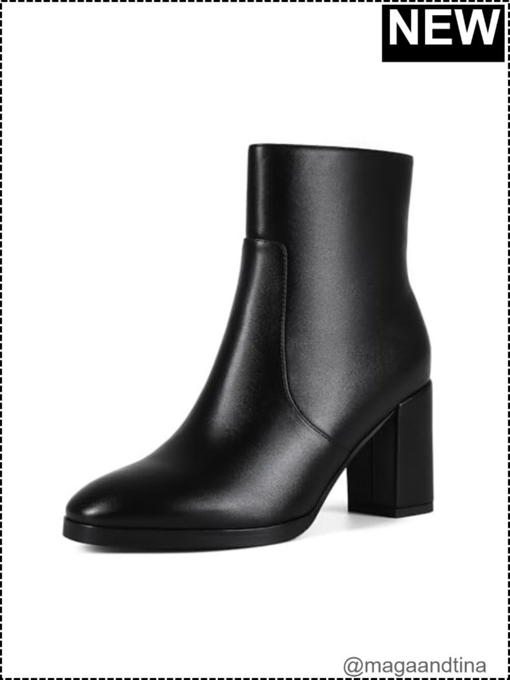 Women's Chunky Block Heel Ankle Boots Side Zip Faux Leather Round Toe Booties
